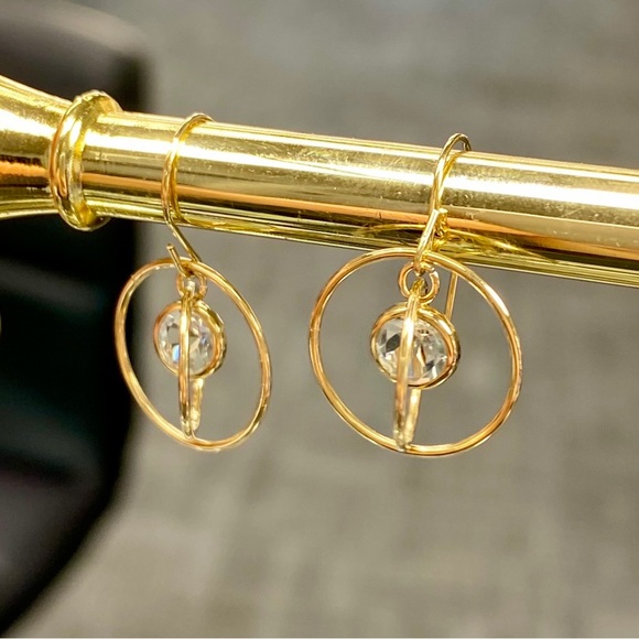 10k Yellow Gold 2 Carat Morganite Orbiting Dangle Saturn Rotating Drop Earrings - Picture 12 of 15